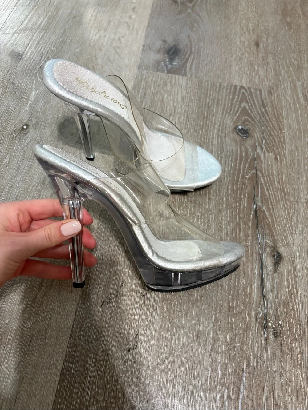 Clear Strap Silver Platform Stiletto Heels